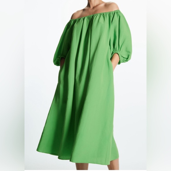 cos green cocoon dress Tibi 4-Ply Silk Long Sleeve Cocoon Dress in Green main image 0